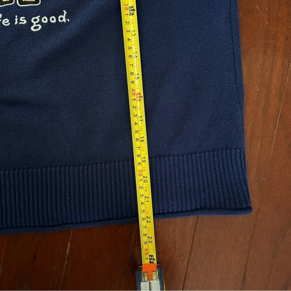 Life Is Good Short Sleeve Sweater Knit Top Navy Happy Dog Ball Womens Sz Large - Picture 6 of 7